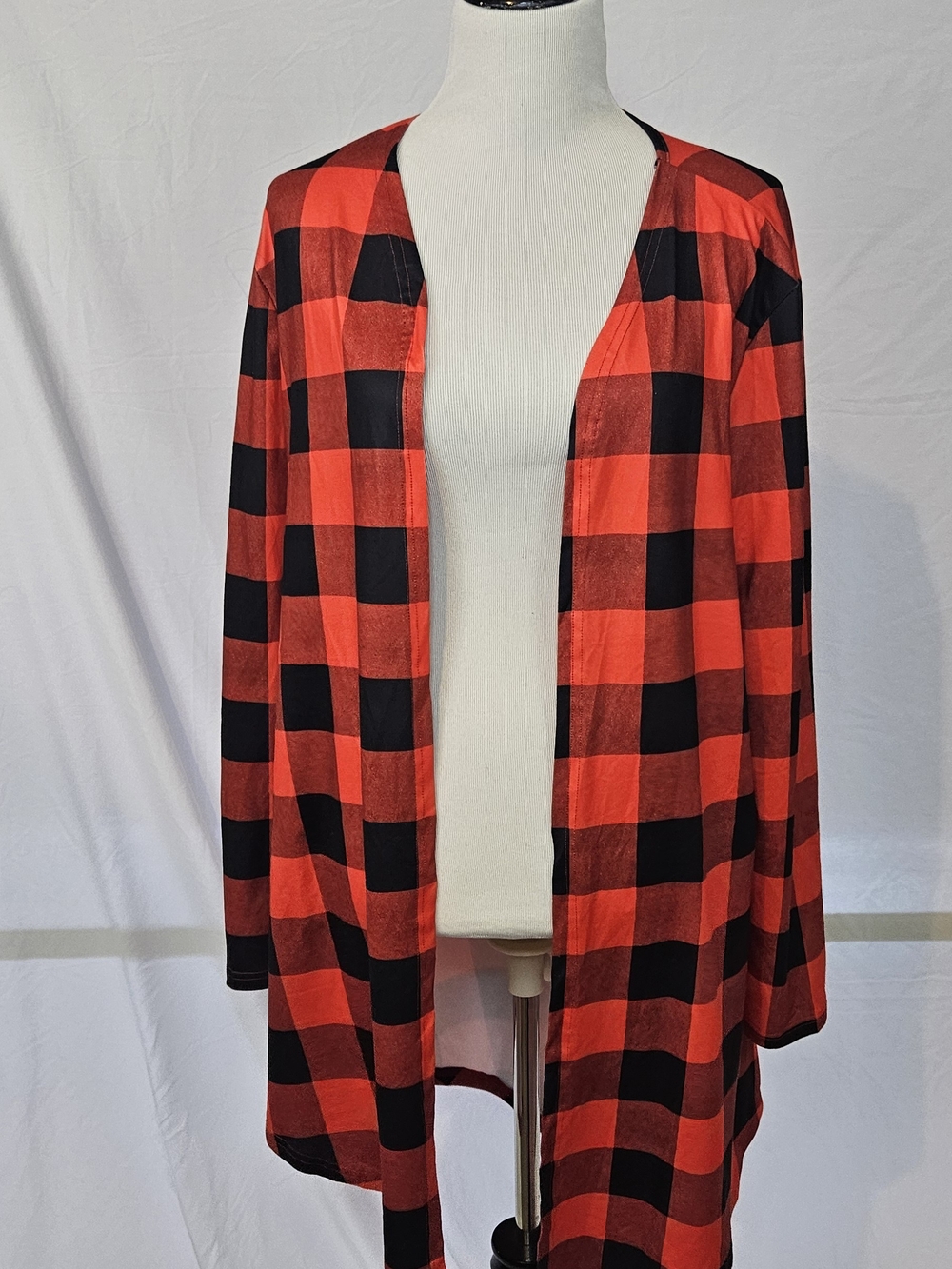 Red and Black Buffalo Plaid Open Cardigan